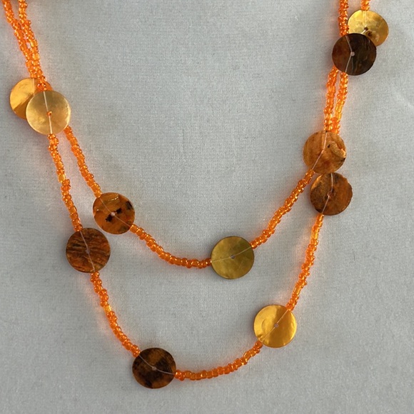 Long Beaded Boho Necklace with Capiz Shell Beads - Picture 3 of 6